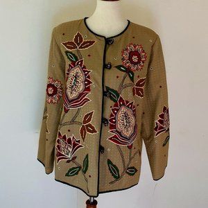 Julia Kim Jacket Embellished Floral Applique Kimono-style Jacket size S